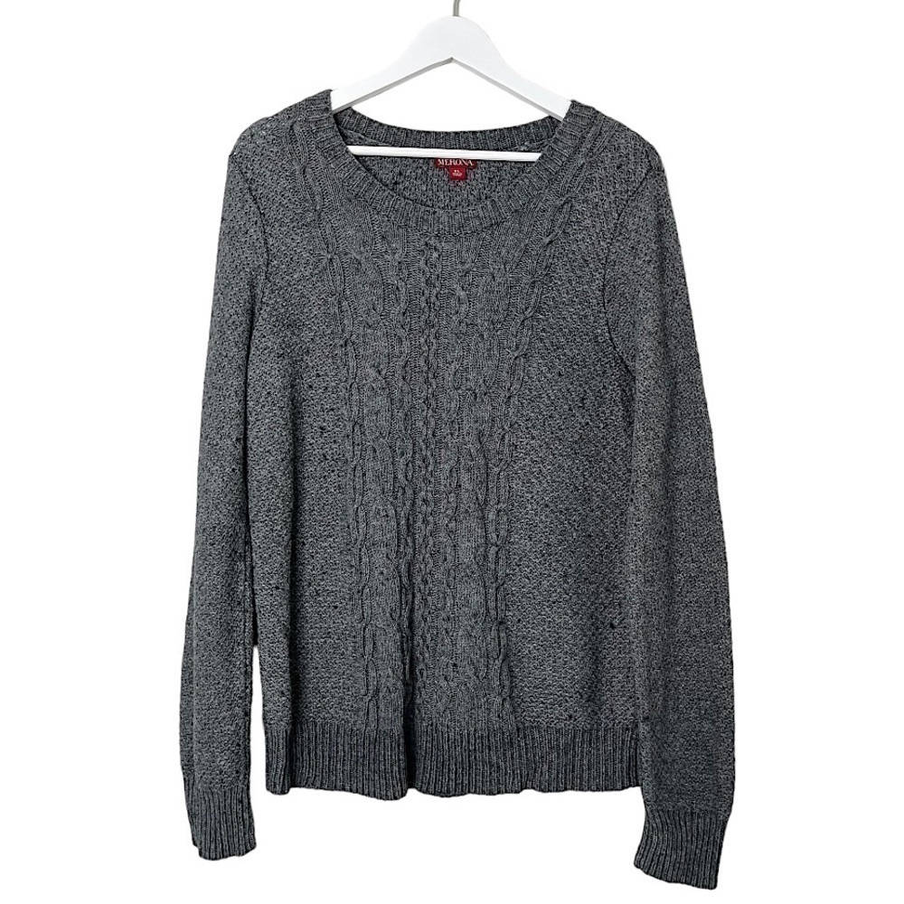 Merona‎ Wool Rabbit Hair Cable Knit Scoop Neck Sweater Grey Women’s XL